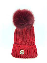 Moncler Ribbed Knit Beanie Hat W Fur Pompom Color Wine Fashion Clothing Shoes Accessories Womensaccessories Hats Knit Beanie Hat Knit Beanie Beanie Hats