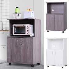 Barnwood rolling printer stand, file drawer cabinet, end table. Rolling Kitchen Trolley Microwave Cart 2 Door Cabinet Storage Shelves W Wheels Ebay