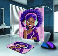 Black Art Shower Curtains Sara Nell Shower Curtainblack Girl African American Girl Love Musicwaterproof Polyester Fabric Show Girl Bathroom Decor Girls Shower Curtain Kid Bathroom Decor