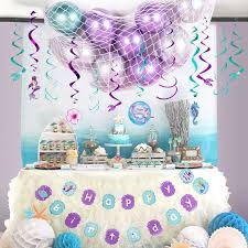 Under the sea theme birthday. Under The Sea Theme Party Decorations Hanging Swirls Banner Latex Balloons Paper Fans For Little Mermaid Birthday Party Supplies Party Diy Decorations Aliexpress