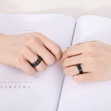 Brushed Tungsten Mens Wedding Bands Black Stepped Edge 6mm 8mm Tungsten Carbide Wedding Rings Black Tungsten Rings Mens Wedding Bands Tungsten