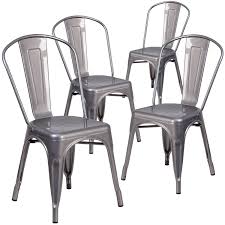 Lancaster Home Grey Metal Side Chair Set Of 4 Clear Coated Stackable Dining Chairs Lancaster Home Metal Chairs