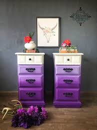 These Gorgeous Nightstands In Purple Ombre Are Spectacular Find Them At Www Ktlyonsdesign Com Purple Furniture Repurposed Furniture Painted End Tables