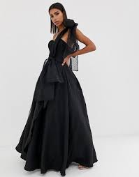 Bariano Full Prom One Shoulder Maxi Dress With Detachable Bow Detail In Black Maxi Dress Prom Maxi Dress Pleated Mini Dress