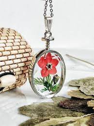 Real Poppy Flower Pendant Red Poppy Glass Pendant Pressed Etsy Poppy Flower Red Poppies Flower Pendant