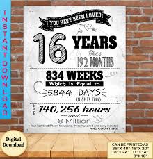 Birthday Ideas For 16 Year Old Boy Uk 16th Birthday You Have Been Loved Printable Poster Sweet 16th Birthday Party Decoration Sign Happy 16th Birthday Sweet 16 Birthday Party Sweet 16 Birthday