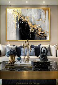 Original Oil Painting Abstract Modern On Canvas Gold Leaf Large Wall Art By Victoria S Art Design Gold Living Room Decor Decor Gold Living Room