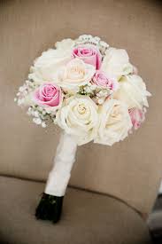 Hand Tied White And Soft Pink Garden Rose Bouquet With Babies Breath By Sunshine Wedding Company Photography Rose Bouquet White Rose Bouquet Pink Rose Bouquet