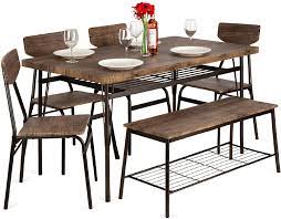 Beautiful modern table with bench (chairs not included) this table is made of 100yr old pine with strong wood legs standing 30 tall. Buy Best Choice Products 6 Piece 55in Wooden Modern Dining Set For Home Kitchen Dining Room W Storage Racks Rectangular Table Bench 4 Chairs Steel Frame Brown Online In Uae B07m9cn28g