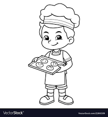 Boy Baking Chocolate Cookies Bw Vector Image On Vectorstock Cartoon Coloring Pages Chocolate No Bake Cookies Basic Drawing For Kids