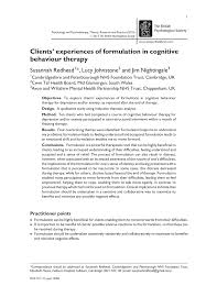 Pdf Clients Experiences Of Formulation In Cognitive Behaviour Therapy