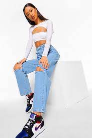 From bleach to acid and every wash in between, give your look an edge with this edit. Women S Extreme Bum And Knee Rip Baggy Boyfriend Jeans Boohoo Uk