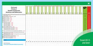 How do I use this First Level (P3) Baseline Maths Analysis Assessment  Spreadsheet?