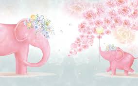Bu rengarenk duvar kağıtları çocuklarımızı mutlu etmeye yetecek. Pembe Filler Kiz Bebek Odasi Duvar Kagidi