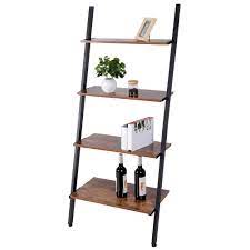 4.3 out of 5 stars. Ladder Shelf 4 Layer Standing Wall Shelf Unit Industrial Design Bookshelf Wood Ladder Shelves Wall Leaning Storage Rack Shelf Unit With Metal Frame For Living Room Bedroom Office Brown 25x13 4x59inch Buy Online In China