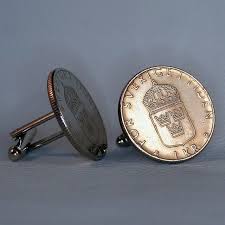 2 kronor 1921 silver commemorative coin 400th anniversary of political liberty 400 arsminne av gustaf vasa sas befrielseverk / head right within decorative inner circle. Swedish Crowned Shield Coin Cufflinks 1 Krona Sverige Sweden Carl Xvi Gustaf For Sverige I Tiden Cufflinks Silver Coin Ring Coin Pendant