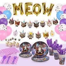 There are so many fantastic ideas for throwing cat parties. Amazon Com 168 Pcs Cat Party Supplies Plates Cutlery Balloons Birthday Decorations Set Kitten Party Disposable Dinnerware Plates Napkins Cups Cutlery Cat Birthday Banner Cupcake Serves 16 Toys Games