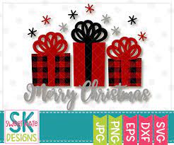 Download Buffalo Plaid Merry Christmas With Presents Svg Dxf Eps Png Jpg Sweet Kate Designs