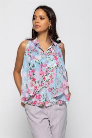 On Firfir Cicekli Sifon Bluz Mavi 2020 Sifon Bluzlar Bluz Mavi