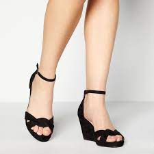 Faith Black Faux Suede Wusty Mid Wedge Heel Wide Fit Sandals 8 70 At Debenhams Latestdeals Co Uk