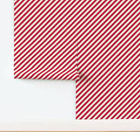 Wallpaper in Red diagonal stripes on linen white - Small