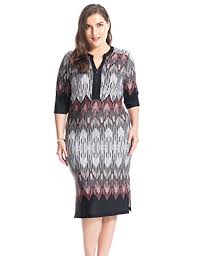 chicwe womens zipped v neck border print plus size dress