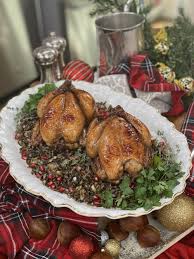 Cornish hens are a specific breed of chicken specially bred in england. Pomegranate Glazed Cornish Game Hens With Wild Rice And Chestnut Stuff Corlich Enterprises