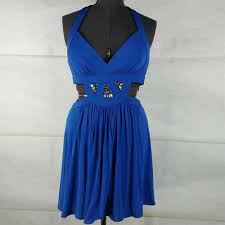 Bcbg Maxazria Blue Cocktail Dress V Neck Halter Top Womens Size L Bcbgmaxazria Cocktaildress Blue Cocktail Dress Cocktail Dress Lace
