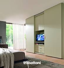 Tv Unit In The Bedroom Which Can Be Hidden By Wardrobe Sliding Door Here In Hemp Lacquer Tv In Bedroom Fitted Bedroom Furniture Bedroom Cupboard Designs
