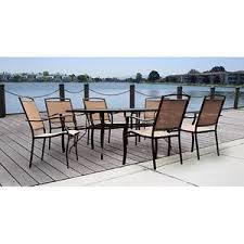Mainstays Sand Dune Outdoor Patio Dining Set Metal Sling 7 Piece Tan Walmart Com Patio Dining Set Outdoor Dining Set Patio Furniture Sets