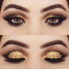 Shimmery Gold Smokey Cat Eye Makeup Glitter Eye Makeup Colorful Eyeshadow Eye Make Up