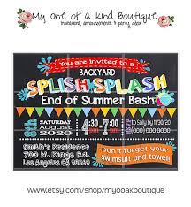 End Of Summer Party Invitation Pool Party Splash Bash Invite Back To School Chalkboard Any Oc Summer Party Invitations Summer Pool Party Pool Party Invitations