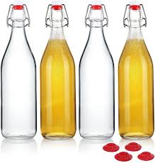 Download Amazon Com Yeboda Clear Glass Bottles With Stopper For Home Brewing Beer Kombucha Kefir Airtight Silicone Seal 32 Oz 4 Set Kitchen Dining