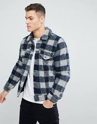 Asos Design Asos Design Borg Western Jacket In Gray Check Mens Fashion Casual Outfits Mens Street Style Western Jacket
