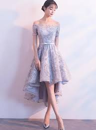 Beautiful Light Grey Lace And Tulle High Low Party Dress Lovely Prom Dress In 2020 Cocktail Dress Classy Elegant Cocktail Dress Prom High Low Party Dresses