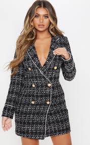 Black Boucle Gold Button Blazer Dress Blazer Dress Womens Fashion Blazer Blazer Outfits