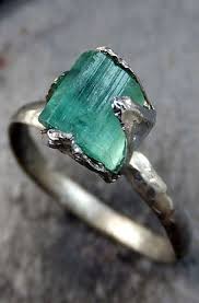 Beautiful Shops Raw Sea Green Tourmaline White Gold Ring Rough Uncut Gemstone Jewelry White Gold Rings Beautiful Jewelry