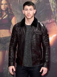 Thank the heavens nick jonas and jack black struck up a bromantic friendship on the set of jumanji: Jumanji The Next Level Premier Nick Jonas Brown Leather Jacket