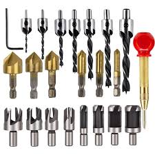 23 Pack Woodworking Chamfer Countersink Drill Bit 6pcs 1 4 Inch Hex 5 Flute 90 Degree Countersink Drill Bits 7pcs Three Pointed Countersink Drill Bit 8pcs Wood Wood Plugs Woodworking Drill Bits Drill Bits