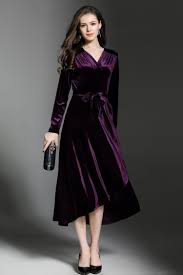 Imported Colour Purple Style Day Dress Evening Dress Composition 100 Polyester Washing Instruc Velvet Clothes Velvet Dress Long Evening Dresses