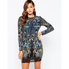 Asos Red Carpet Peacock Embellished Long Sleeve Mini Bodycon Dress 145 Simple Long Sleeve Dress Long Sleeve Cocktail Dress White Long Sleeve Dress