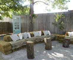 Summer And Chevron Hay Bale Seating Wedding Ceremony Seating Backyard Wedding Ceremony