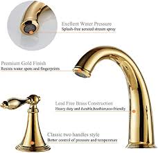 Compression valves are the most common type found in faucets today and are generally more affordable. Best Gold Solid Brass Widespread Bathroom Faucet 3 Hole Two Handle Deck Mounted Faucet High Arc Lavatory Sink Taps With Ceramic Valve And 2 Hoses Pricepulse