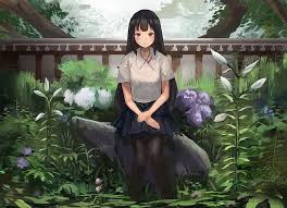 Free for commercial use no attribution required high quality images. Hd Wallpaper Anime Girl Garden Flowers Long Black Hair One Person Real People Wallpaper Flare