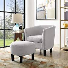 Bridge Modern Accent Chair Linen Fabric Arm Chair Upholstered Single Sofa Chair With Ottoman Foot Rest Grey Barrel Chair Modern Sofa Designs Sofa Design