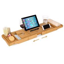 Amazon Com Homfa Bamboo Bathtub Tray Bath Table Adjustable Caddy Tray With Extending Sides Cellphone Tray And Wineglass Bathtub Tray Bathtub Caddy Bath Table