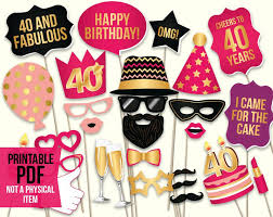Gold 40th Birthday Party Ideas For Women 40th Birthday Photo Booth Props Printable Pdf Hot Pink And Etsy Birthday Photo Booths Photo Booth Props Birthday Photos