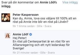 Centerledaren annie lööf i coronakarantän. Vad Ger Mest Effekt Annie Loofs Sko Pa Fatet Eller Hennes Huvud Peter Harold Skrivarens Blogg
