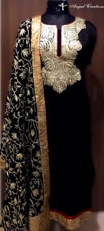 Black And Silver Punjabi Suit Black Suit Embroidered With Golden Zari Perfect For Any Occasion Zari Work Black W Indian Designer Outfits Pakistani Dress Design Embroidery Suits Design