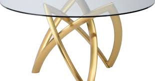 Nuevo Martina 60 Quot Dining Table Tempered Glass Top On Brushed Gold Base Dining Table Gold Round Dining Table Modern Dining Table